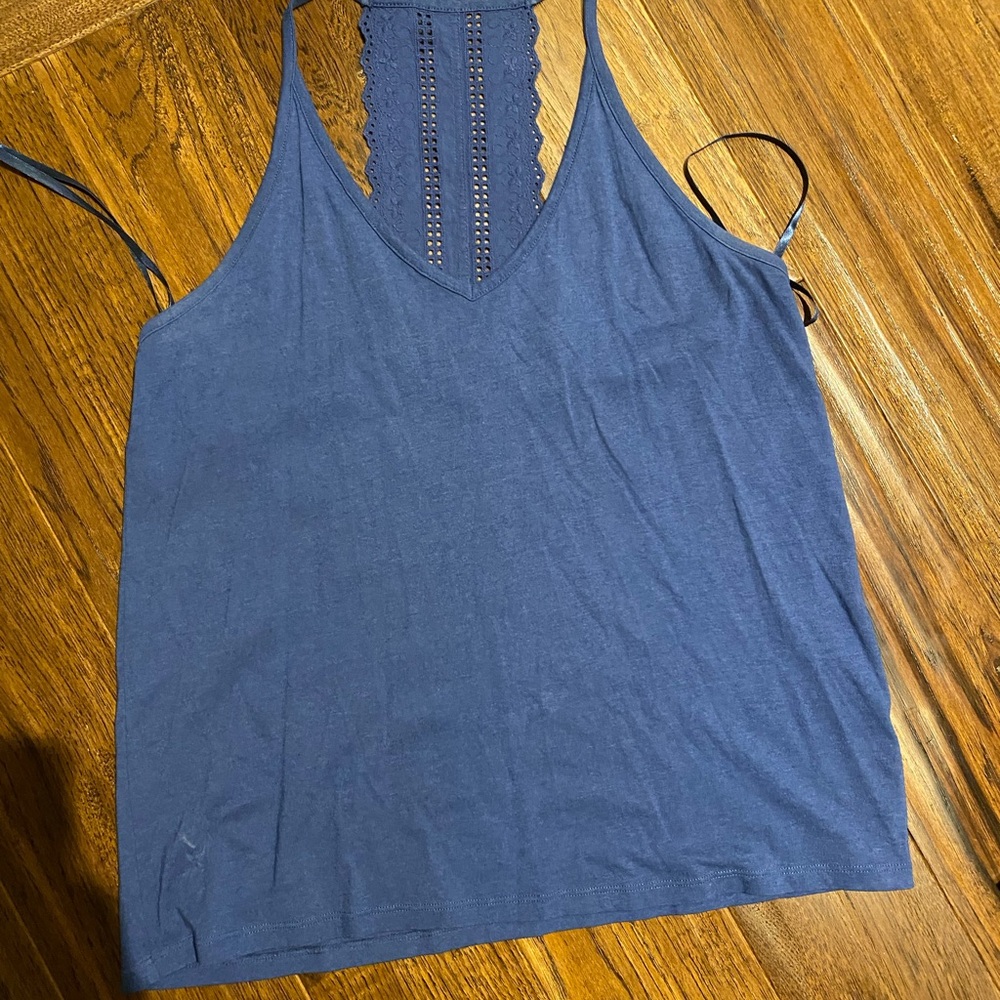 Blue Sleeveless Lace Detail Top